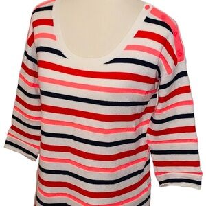 GAP Multi-Stripe Ivory 3/4 Sleeve Sweater